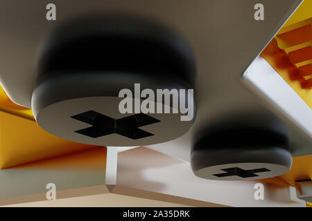 Three screw caps. Background of the metal screw. 3d rendering. Stock Photo