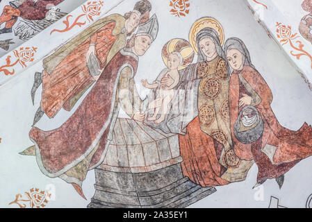 the circumcision of Jesus, a wall-painting from about the year 1500 in the church of St. Mary, Elsinore, Denmark, May 14, 2019 Stock Photo