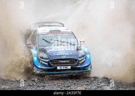 Llanidloes, UK. 5th Oct, 2019. Pontus Tidemand and co-driver Ola Floene compete in their their M-Sport Ford Fiesta WRC during Stage Thirteen of the Wales Rally GB, Credit: Jason Richardson/Alamy Live News Stock Photo