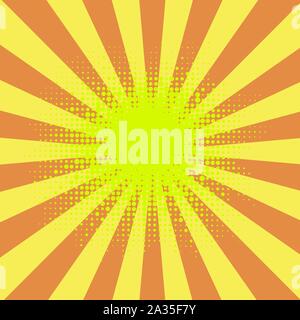 Yellow Retro Vintage Halftone Style Background with Sun Rays. Pop Art Design Texture. Star Explosion Template Stock Vector