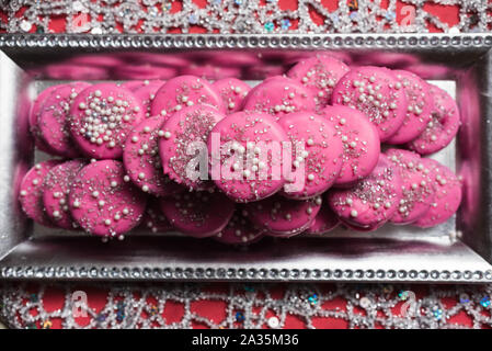 dessert table pink macaroons Stock Photo
