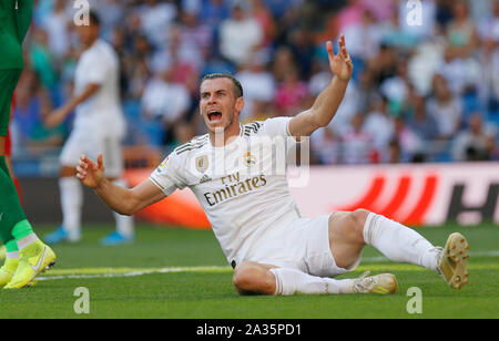 Madrid, Spain. 05th Oct, 2019. Real Madrid CF's Gareth Bale reacts during the Spanish La Liga match round 8 between Real Madrid and Granada CF at Santiago Bernabeu Stadium in Madrid.Final Score: Real Madrid 4 - 2 Granada CF Credit: SOPA Images Limited/Alamy Live News Stock Photo