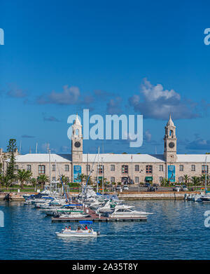 HAMILTON, BERMUDA - July 14, 2017: Hamilton, in Bermuda has a blend of British and American culture. Its Royal Naval Dockyard combines modern attracti Stock Photo