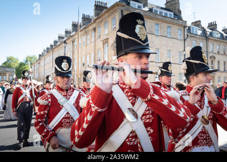 Bath, Somerset, UK. 14th September 2019. Several hundred Jane Austen fans dressed in period attire take part in the Grand Regency Costumed Promenade c Stock Photo