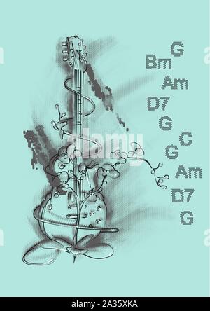 musical background with guitar and notes Stock Vector