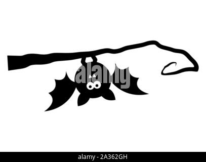 bat upside down on tree isolated on white background Stock Vector