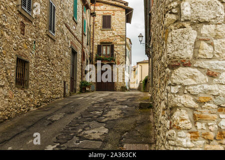 Street view of Radda in Chianti, Tuscany. A small typical town in Italy. Stock Photo