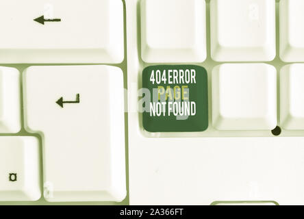 Conceptual hand writing showing 404 Error Page Not Found. Concept meaning Webpage on Server has been Removed or Moved White pc keyboard with note pape Stock Photo