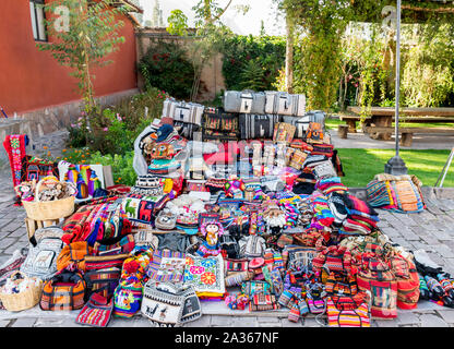 Sacred Valley, Peru - 05/21/2019: Colorful dolls outside a shop in Ollantaytambo, Peru in the Sacred Valley. Stock Photo