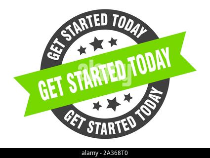 get started today sign. get started today black-green round ribbon sticker Stock Vector