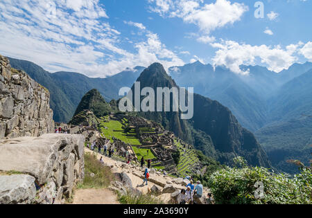 Machu Picchu, Peru - 05/21/2019:  Inca site of Machu Picchu and the surrounding Andes mountains in Peru. Stock Photo