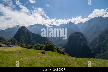 Machu Picchu, Peru - 05/21/2019:  Inca site of Machu Picchu and the surrounding Andes mountains in Peru. Stock Photo