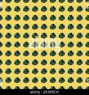 Digital seamless pattern of tropical leaves monstera on yellow background. Repeating elements Stock Photo