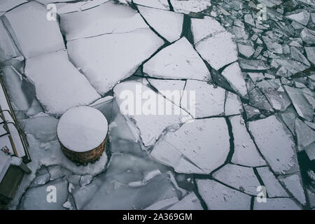 looking down at Chicago River ice Stock Photo