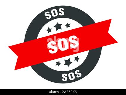 sos sign. sos black-red round ribbon sticker Stock Vector