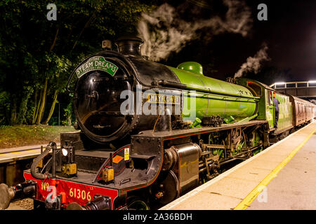 Green British Steam Train Surrey Autumn Stock Photo