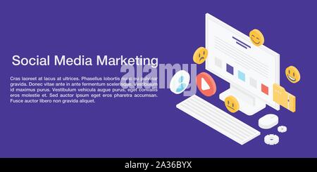 Social media marketing concept banner, isometric style Stock Vector