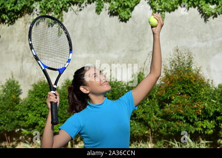 Tennis Player And Happiness With Tennis Racket Stock Photo