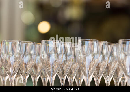 Bunch of empty wine glasses. Stock Photo