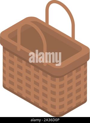 Wicker basket icon, isometric style Stock Vector