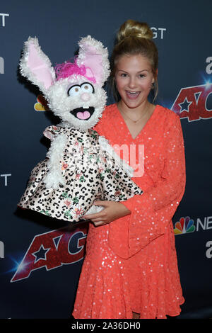 'America's Got Talent' Season 14 Live Show Red Carpet at the Dolby Theater on September 3, 2019 in Los Angeles, CA Featuring: Petunia, Darci Lynne Farmer Where: Los Angeles, California, United States When: 04 Sep 2019 Credit: Nicky Nelson/WENN.com Stock Photo