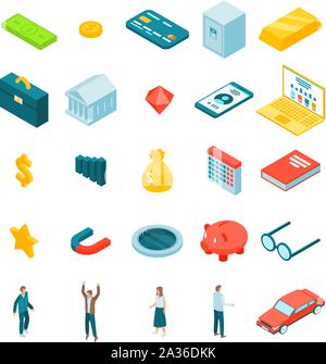 Millionaire icons set, isometric style Stock Vector