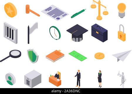 Justice icons set, isometric style Stock Vector