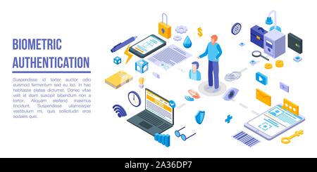 Biometric authentication concept banner, isometric style Stock Vector