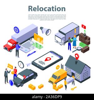 Relocation move concept banner, isometric style Stock Vector