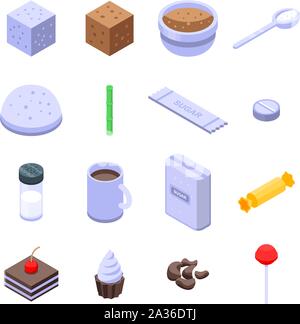 Sugar icons set, isometric style Stock Vector