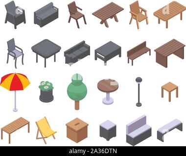 Garden furniture icons set, isometric style Stock Vector