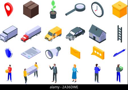 Relocation icons set, isometric style Stock Vector