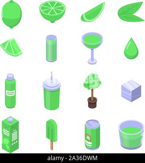 Lime icons set, isometric style Stock Vector