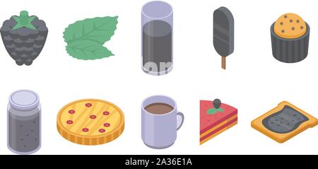 Blackberry icons set, isometric style Stock Vector