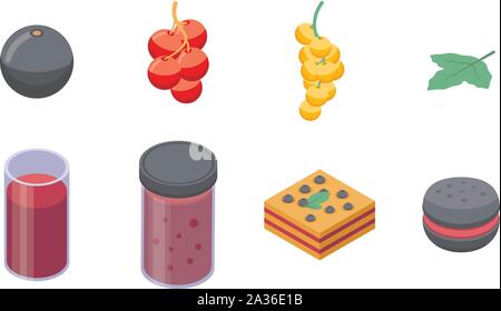 Currant icons set, isometric style Stock Vector