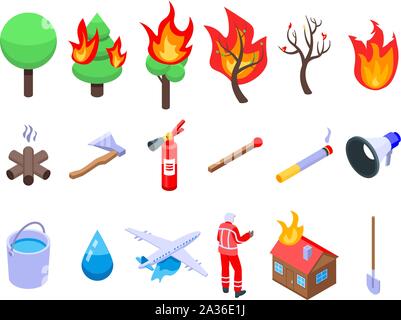 Wildfire icons set, isometric style Stock Vector