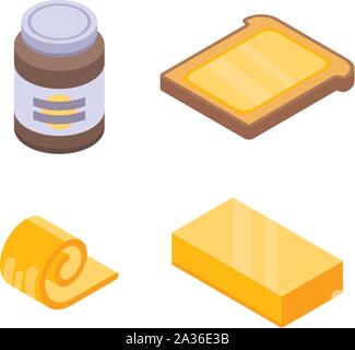 Butter icons set, isometric style Stock Vector