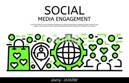 Social media engagement banner, outline style Stock Vector