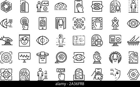 Biometric authentication icons set, outline style Stock Vector