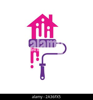 Brush Painter Home logo template Painting service Isolated Stock Vector
