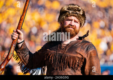 The West Virginia Mountaineers mascot during the NCAA college football game between the Texas Longhorns and the West Virginia Mountaineers on Saturday October 5, 2019 at Milan Puskar Stadium in Morgantown, West Virginia. Jacob Kupferman/CSM Stock Photo