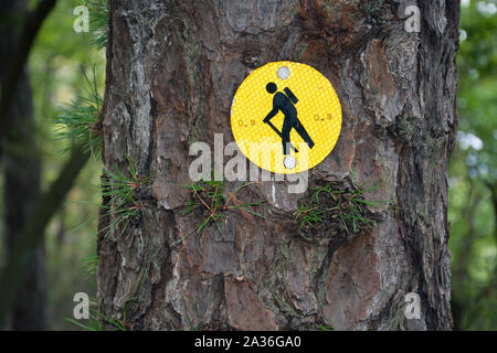 A trail marker at Pilot Mountain State Park in North Carolina. Stock Photo