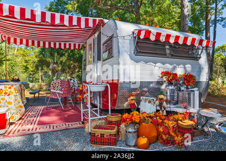 classic camper all dressed up for halloween Stock Photo