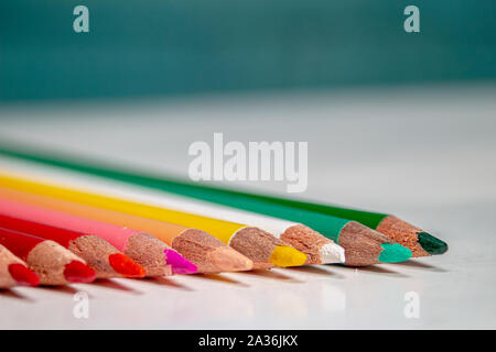 Close up Several color pencils isolated on white background Stock Photo