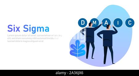 Six sigma a concept of process business improvement through DMAIC strategy. Businessman working on. Stock Vector