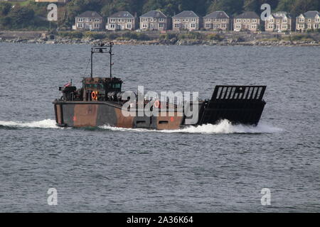 L1008 (A1), a LCU Mk.10 deployed from HMS Albion, passing Gourock on its arrival for Exercise Joint Warrior 19-2. Stock Photo