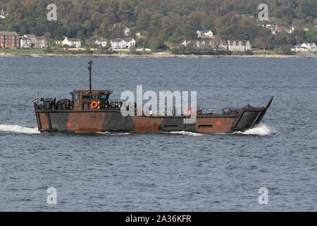 L1008 (A1), a LCU Mk.10 deployed from HMS Albion, passing Gourock on its arrival for Exercise Joint Warrior 19-2. Stock Photo