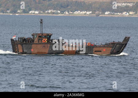 L1008 (A1), a LCU Mk.10 deployed from HMS Albion, passing Gourock on its arrival for Exercise Joint Warrior 19-2. Stock Photo