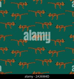 seamless vector childish pattern with stylized tigers Stock Vector