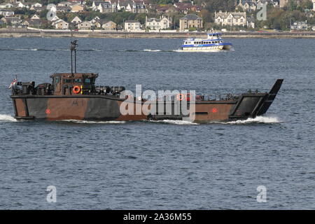 L1008 (A1), a LCU Mk.10 deployed from HMS Albion, passing Gourock on its arrival for Exercise Joint Warrior 19-2. Stock Photo